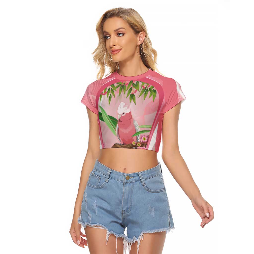 Galah Cockatoo Australia Raglan Cropped T Shirt Aussie Native Eucalyptus Caesia Flowers