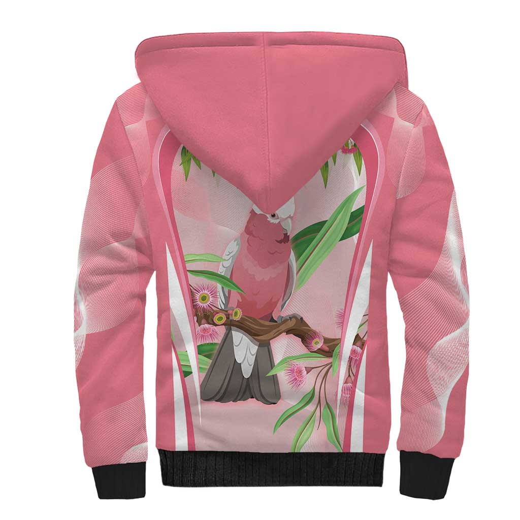 Galah Cockatoo Australia Sherpa Hoodie Aussie Native Eucalyptus Caesia Flowers