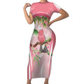 Galah Cockatoo Australia Short Sleeve Bodycon Dress Aussie Native Eucalyptus Caesia Flowers