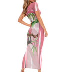 Galah Cockatoo Australia Short Sleeve Bodycon Dress Aussie Native Eucalyptus Caesia Flowers