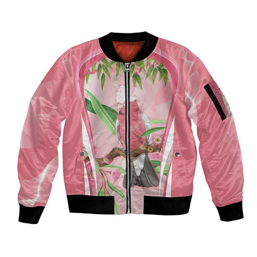 Galah Cockatoo Australia Sleeve Zip Bomber Jacket Aussie Native Eucalyptus Caesia Flowers