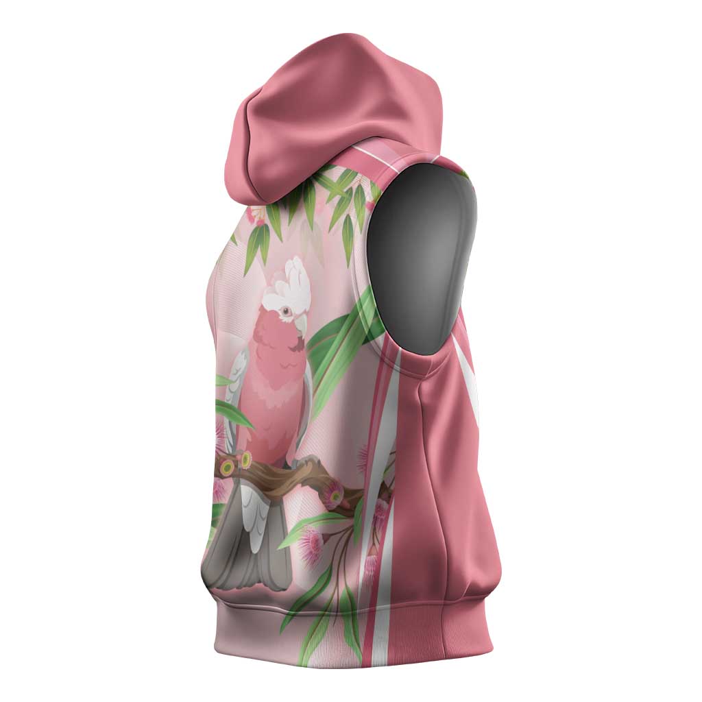 Galah Cockatoo Australia Sleeveless Hoodie Aussie Native Eucalyptus Caesia Flowers