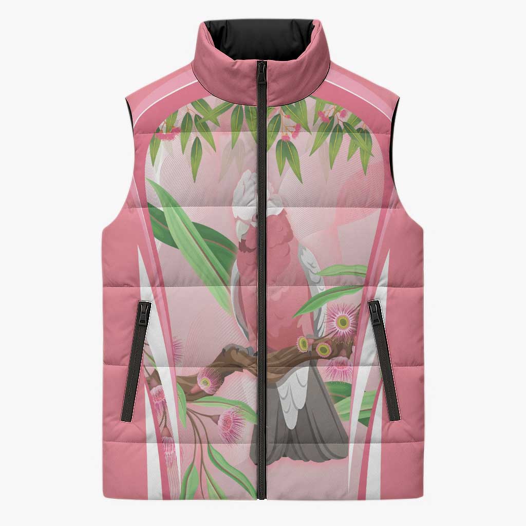 Galah Cockatoo Australia Sleeveless Puffer Jacket Aussie Native Eucalyptus Caesia Flowers
