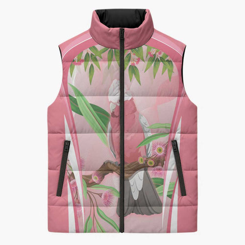 Galah Cockatoo Australia Sleeveless Puffer Jacket Aussie Native Eucalyptus Caesia Flowers