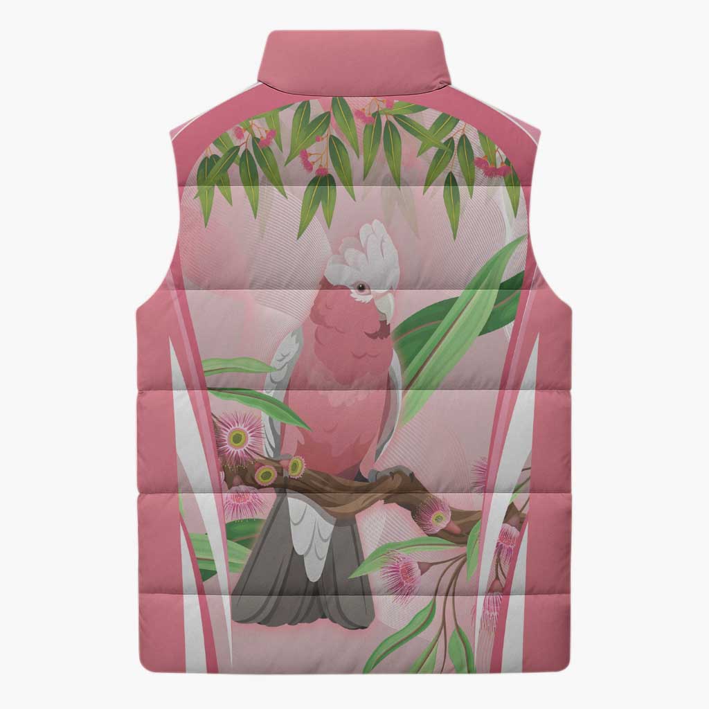 Galah Cockatoo Australia Sleeveless Puffer Jacket Aussie Native Eucalyptus Caesia Flowers