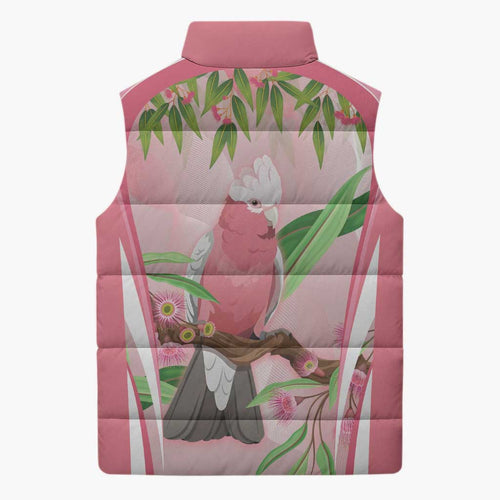 Galah Cockatoo Australia Sleeveless Puffer Jacket Aussie Native Eucalyptus Caesia Flowers