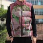 Galah Cockatoo Australia Sleeveless Puffer Jacket Aussie Native Eucalyptus Caesia Flowers