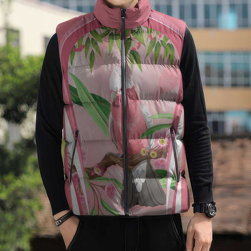 Galah Cockatoo Australia Sleeveless Puffer Jacket Aussie Native Eucalyptus Caesia Flowers