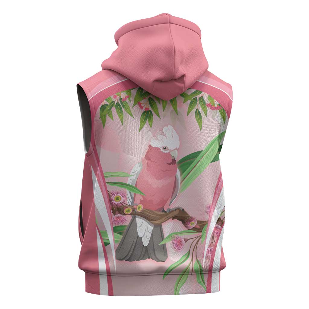 Galah Cockatoo Australia Sleeveless Zip Hoodie Aussie Native Eucalyptus Caesia Flowers