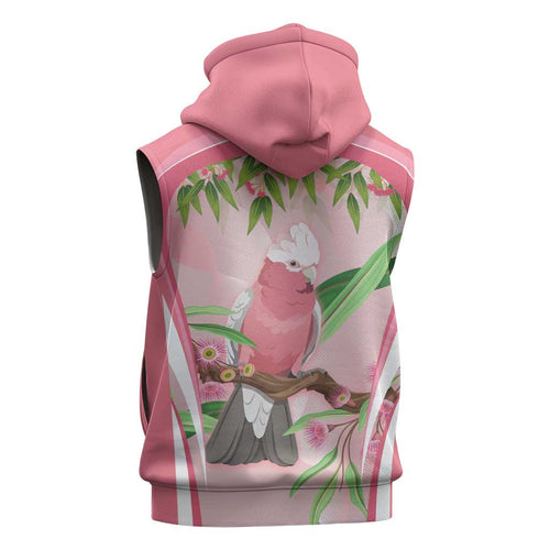 Galah Cockatoo Australia Sleeveless Zip Hoodie Aussie Native Eucalyptus Caesia Flowers