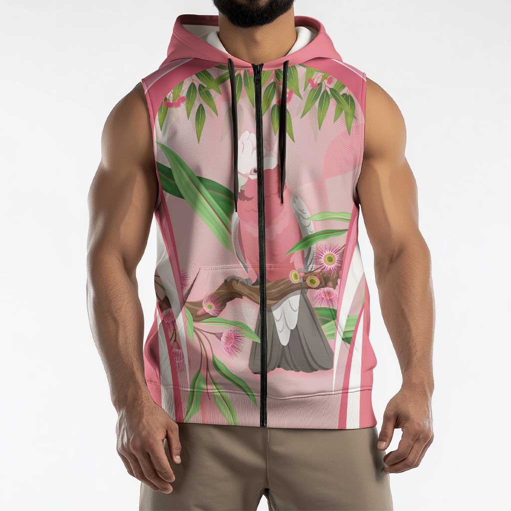 Galah Cockatoo Australia Sleeveless Zip Hoodie Aussie Native Eucalyptus Caesia Flowers
