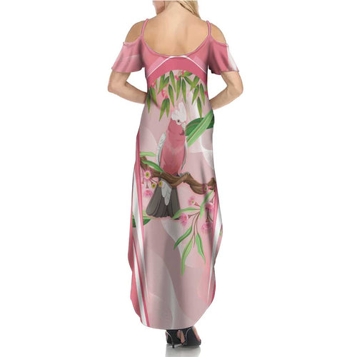 Galah Cockatoo Australia Summer Maxi Dress Aussie Native Eucalyptus Caesia Flowers