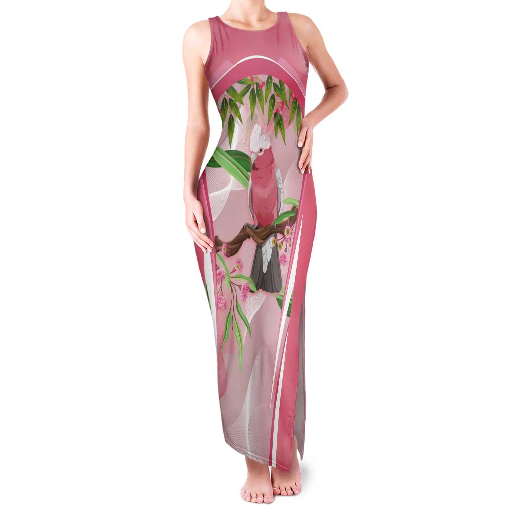 Galah Cockatoo Australia Tank Maxi Dress Aussie Native Eucalyptus Caesia Flowers