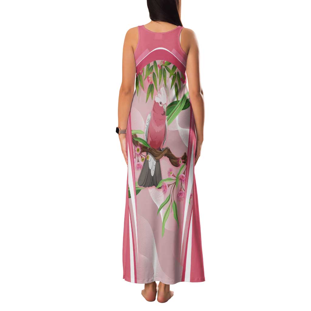 Galah Cockatoo Australia Tank Maxi Dress Aussie Native Eucalyptus Caesia Flowers
