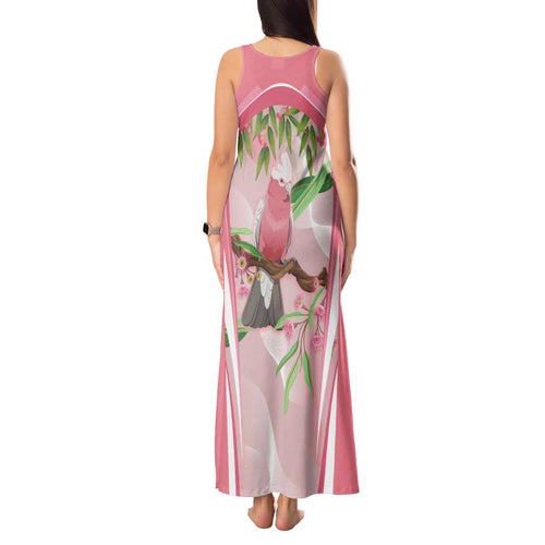 Galah Cockatoo Australia Tank Maxi Dress Aussie Native Eucalyptus Caesia Flowers