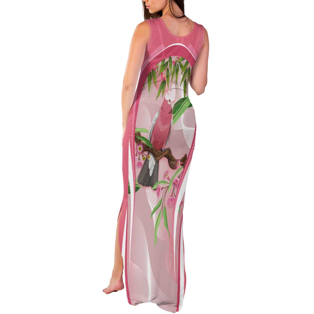 Galah Cockatoo Australia Tank Maxi Dress Aussie Native Eucalyptus Caesia Flowers