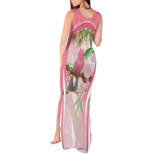 Galah Cockatoo Australia Tank Maxi Dress Aussie Native Eucalyptus Caesia Flowers