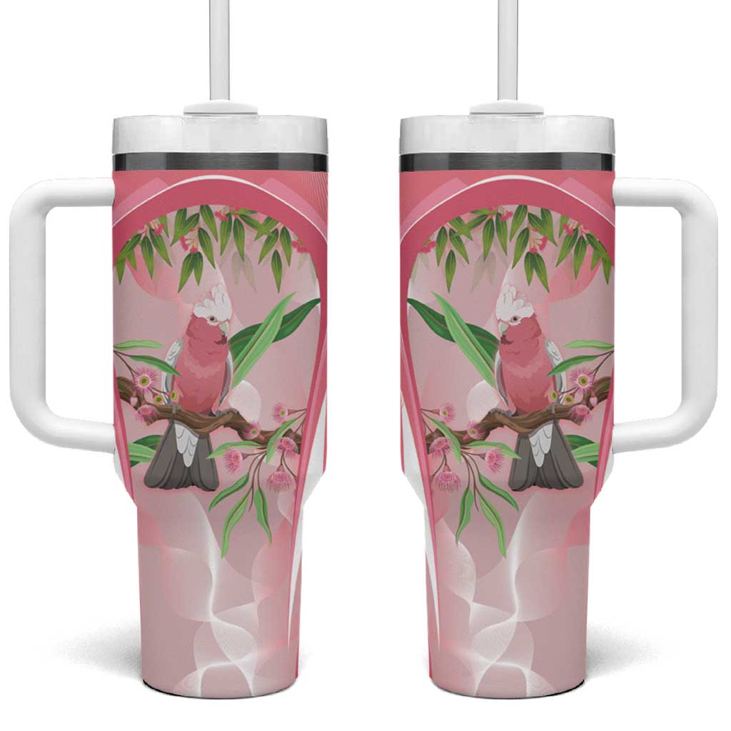 Galah Cockatoo Australia Tumbler With Handle Aussie Native Eucalyptus Caesia Flowers