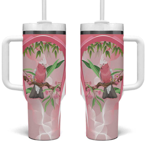 Galah Cockatoo Australia Tumbler With Handle Aussie Native Eucalyptus Caesia Flowers