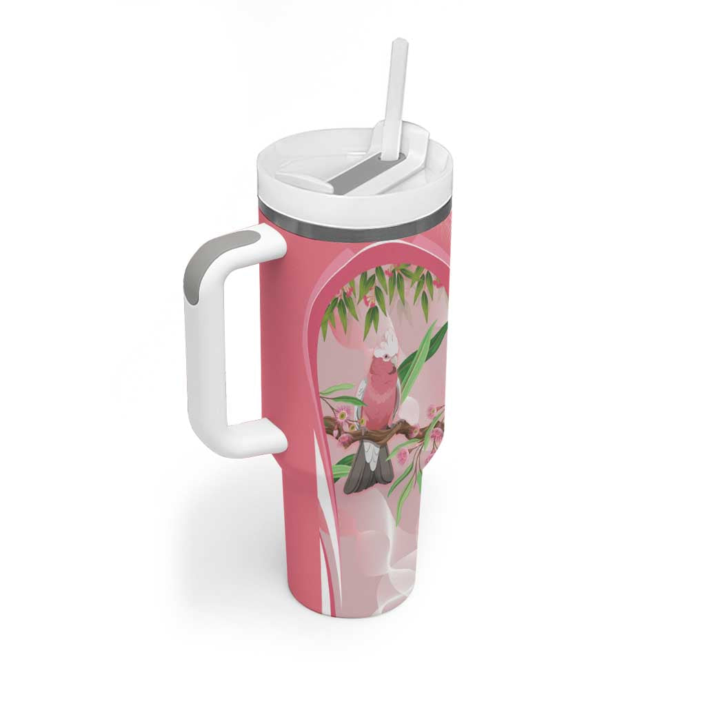 Galah Cockatoo Australia Tumbler With Handle Aussie Native Eucalyptus Caesia Flowers