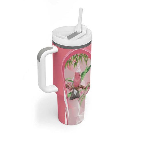 Galah Cockatoo Australia Tumbler With Handle Aussie Native Eucalyptus Caesia Flowers