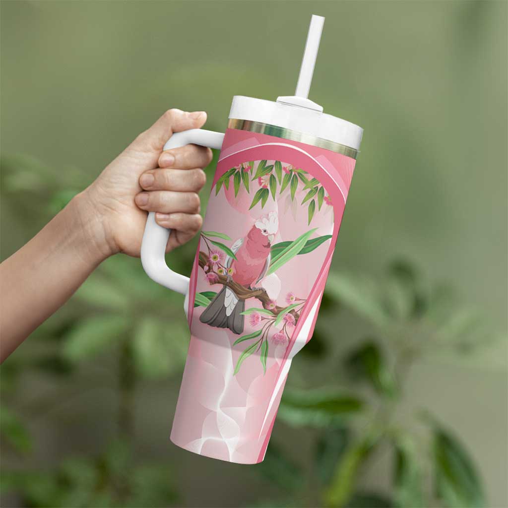 Galah Cockatoo Australia Tumbler With Handle Aussie Native Eucalyptus Caesia Flowers