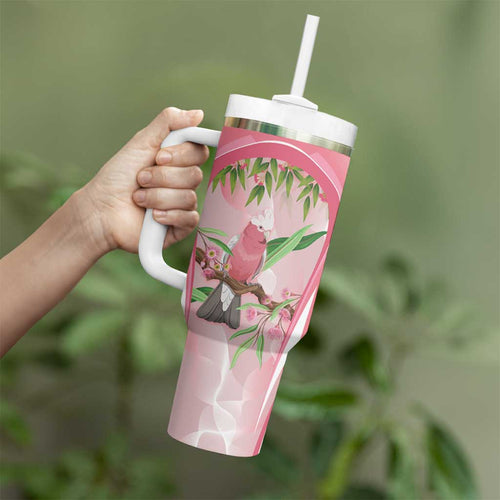 Galah Cockatoo Australia Tumbler With Handle Aussie Native Eucalyptus Caesia Flowers