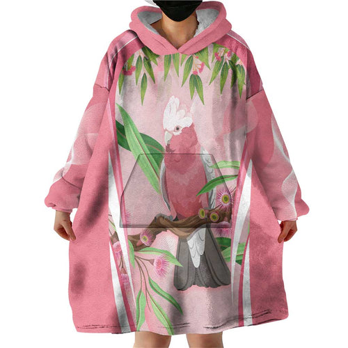 Galah Cockatoo Australia Wearable Blanket Hoodie Aussie Native Eucalyptus Caesia Flowers