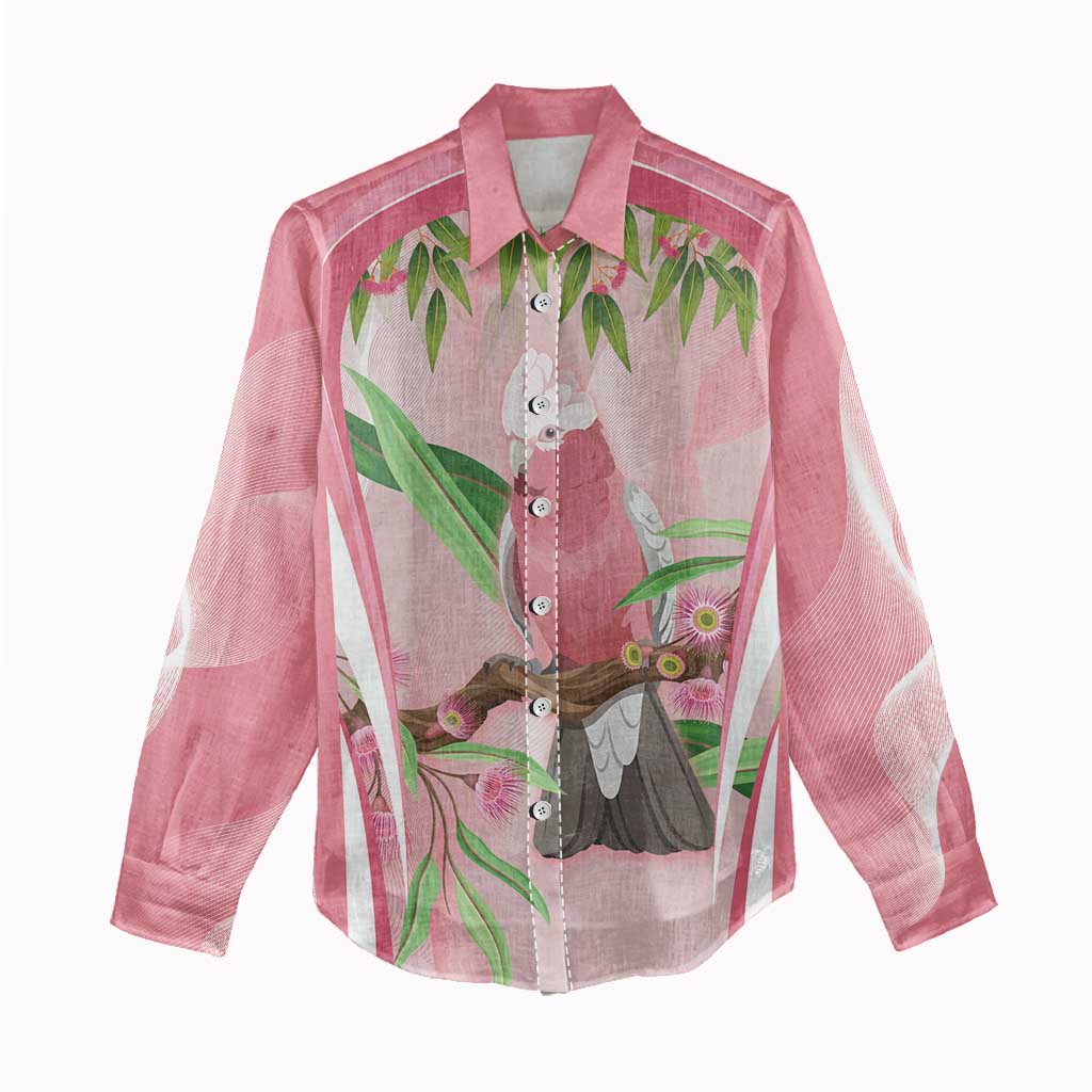 Galah Cockatoo Australia Women Casual Shirt Aussie Native Eucalyptus Caesia Flowers