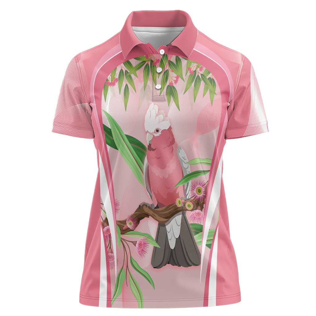 Galah Cockatoo Australia Women Polo Shirt Aussie Native Eucalyptus Caesia Flowers