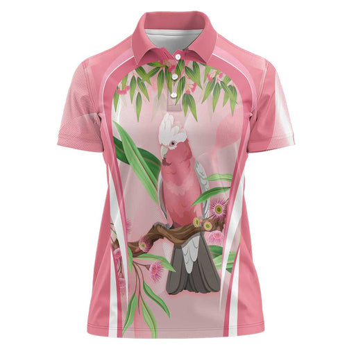 Galah Cockatoo Australia Women Polo Shirt Aussie Native Eucalyptus Caesia Flowers