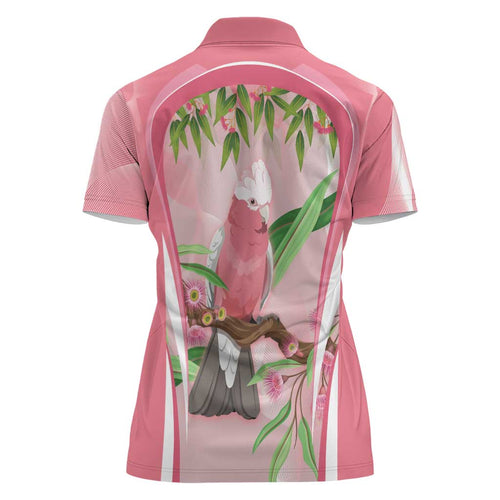 Galah Cockatoo Australia Women Polo Shirt Aussie Native Eucalyptus Caesia Flowers