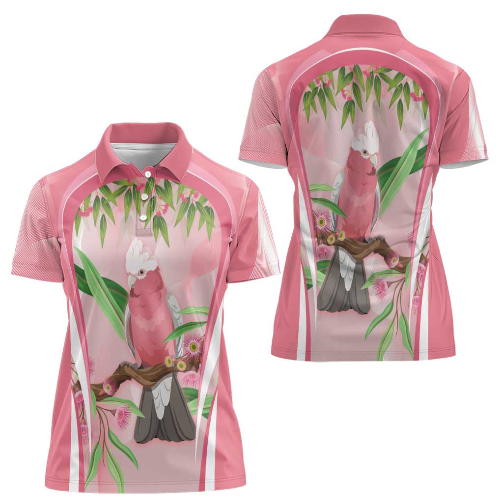 Galah Cockatoo Australia Women Polo Shirt Aussie Native Eucalyptus Caesia Flowers