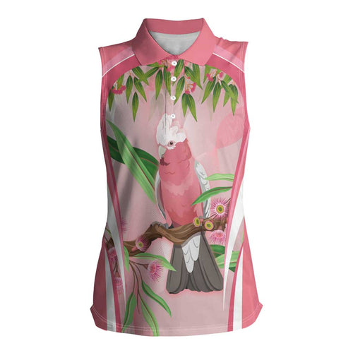 Galah Cockatoo Australia Women Sleeveless Polo Shirt Aussie Native Eucalyptus Caesia Flowers