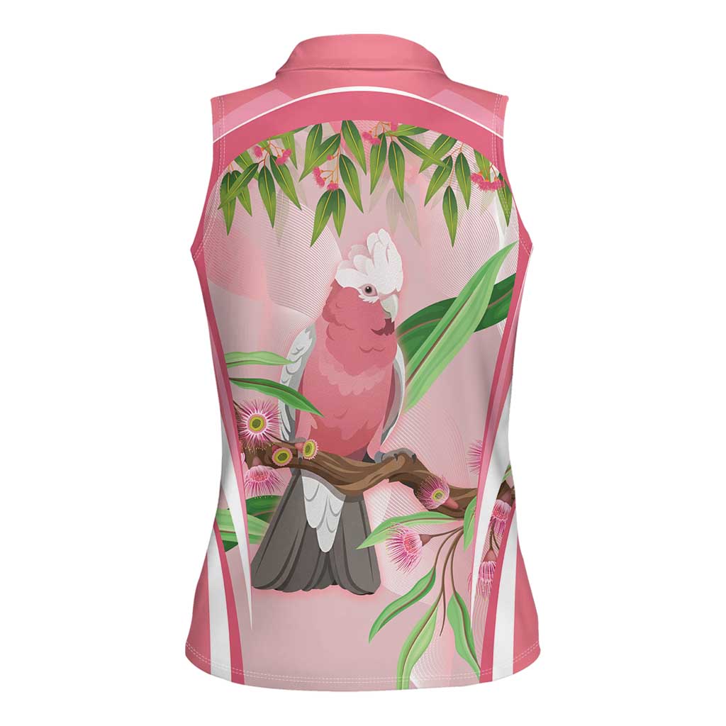 Galah Cockatoo Australia Women Sleeveless Polo Shirt Aussie Native Eucalyptus Caesia Flowers