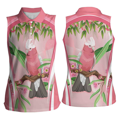 Galah Cockatoo Australia Women Sleeveless Polo Shirt Aussie Native Eucalyptus Caesia Flowers