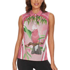 Galah Cockatoo Australia Women Sleeveless Polo Shirt Aussie Native Eucalyptus Caesia Flowers