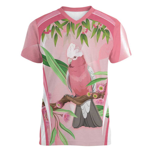 Galah Cockatoo Australia Women V-Neck T-Shirt Aussie Native Eucalyptus Caesia Flowers