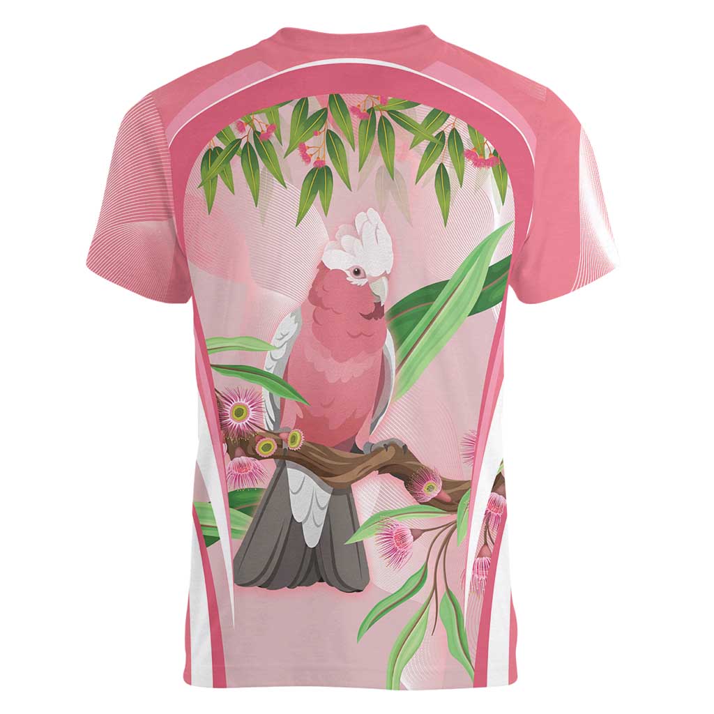 Galah Cockatoo Australia Women V-Neck T-Shirt Aussie Native Eucalyptus Caesia Flowers