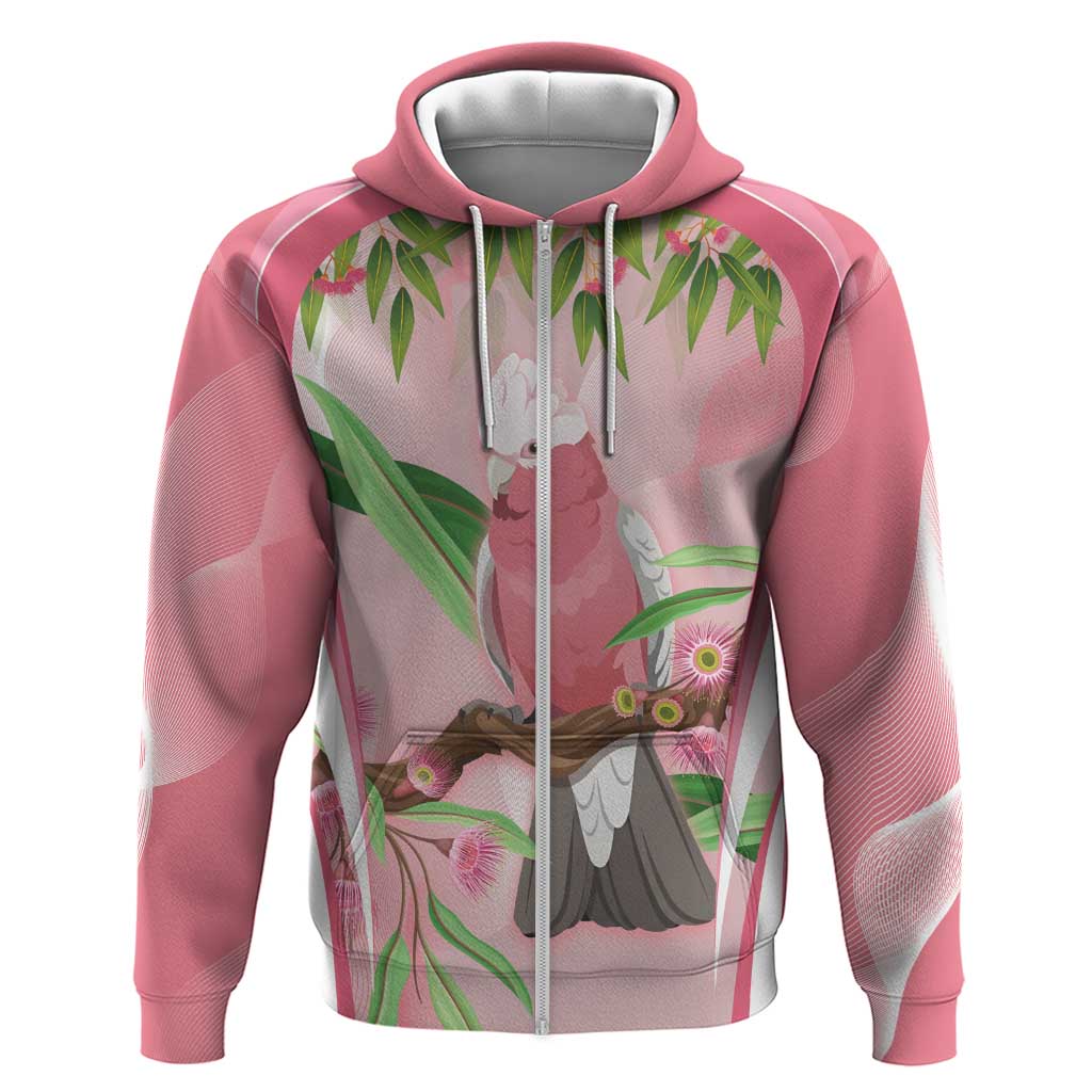 Galah Cockatoo Australia Zip Hoodie Aussie Native Eucalyptus Caesia Flowers