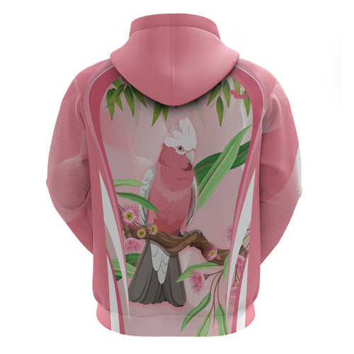 Galah Cockatoo Australia Zip Hoodie Aussie Native Eucalyptus Caesia Flowers
