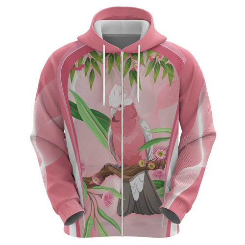 Galah Cockatoo Australia Zip Hoodie Aussie Native Eucalyptus Caesia Flowers