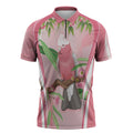 Galah Cockatoo Australia Zipper Polo Shirt Aussie Native Eucalyptus Caesia Flowers