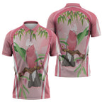 Galah Cockatoo Australia Zipper Polo Shirt Aussie Native Eucalyptus Caesia Flowers
