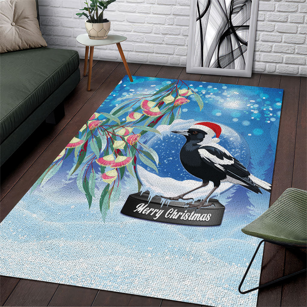 Australia Magpie Christmas In July Area Rug Eucalyptus Snow Globe Merry Xmas