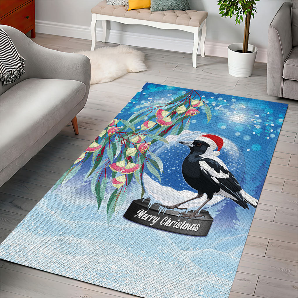 Australia Magpie Christmas In July Area Rug Eucalyptus Snow Globe Merry Xmas