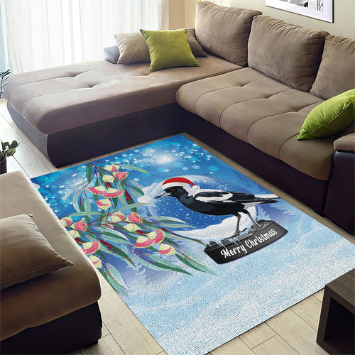 Australia Magpie Christmas In July Area Rug Eucalyptus Snow Globe Merry Xmas