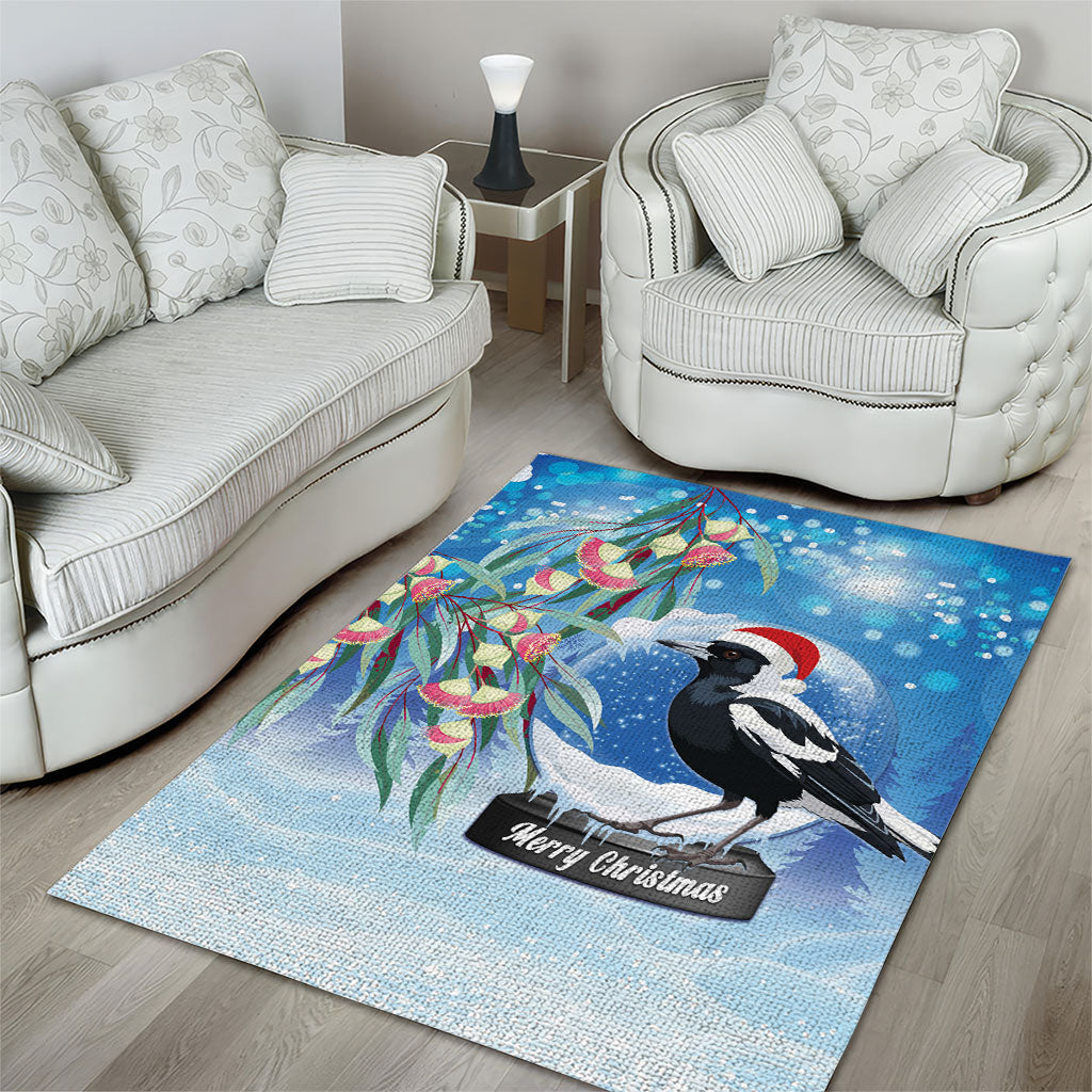 Australia Magpie Christmas In July Area Rug Eucalyptus Snow Globe Merry Xmas