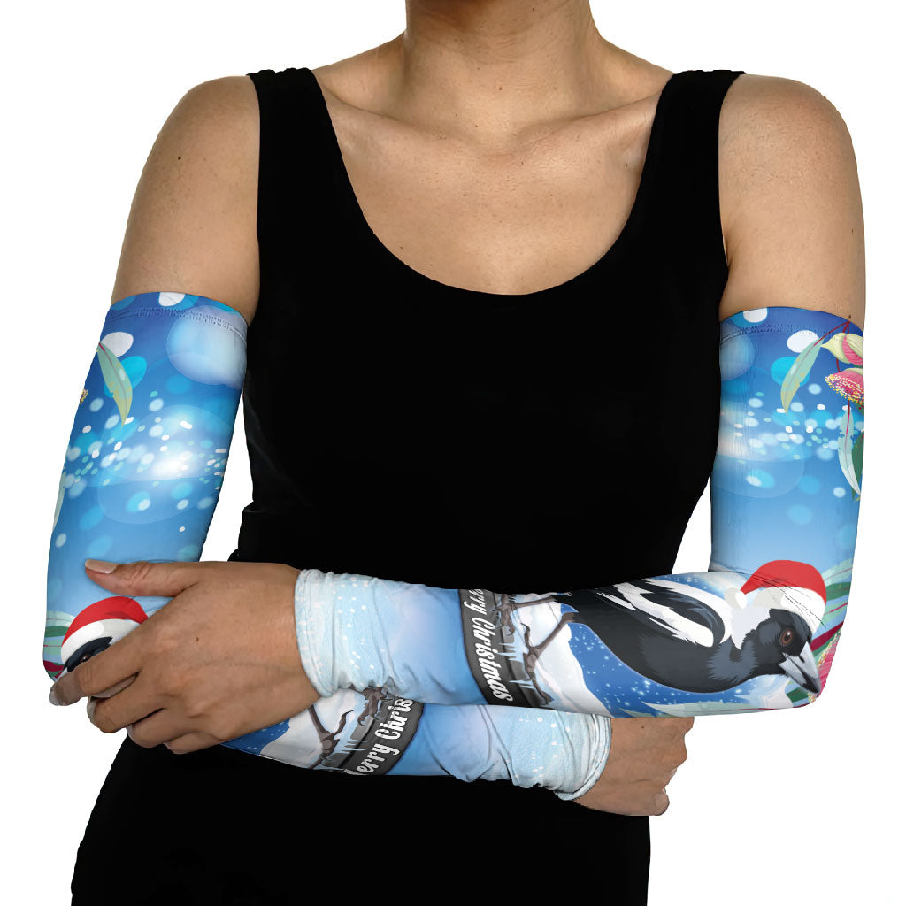 Australia Magpie Christmas In July Arm Sleeves Eucalyptus Snow Globe Merry Xmas