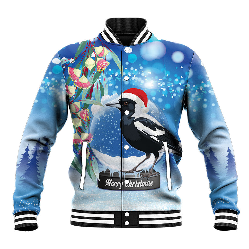 Australia Magpie Christmas In July Baseball Jacket Eucalyptus Snow Globe Merry Xmas